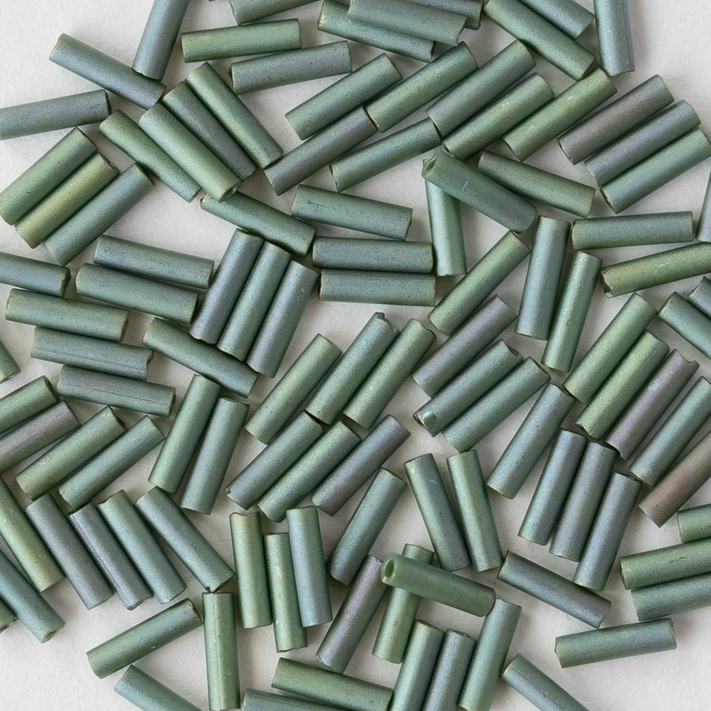 6mm Glass Bugle Beads - Metallic Sage Green Luster Matte - 10 grams