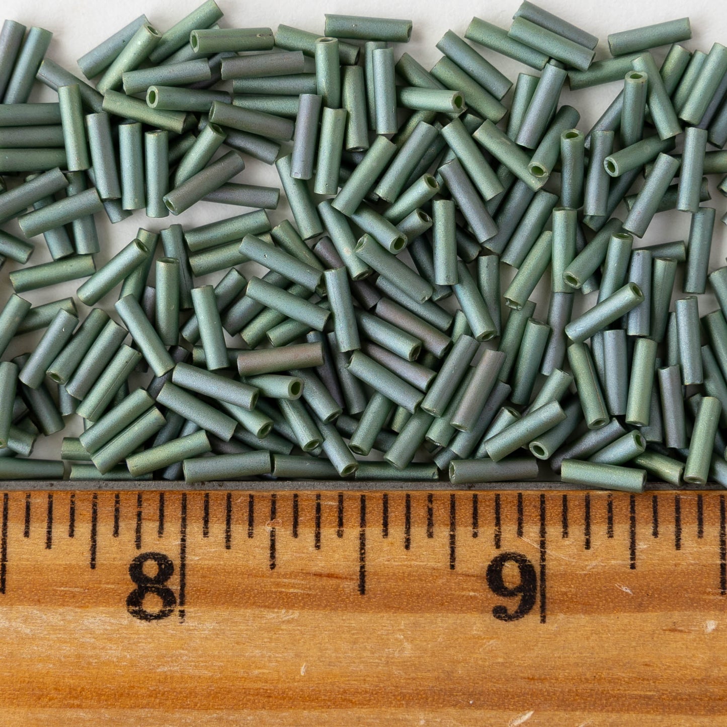 6mm Glass Bugle Beads - Metallic Sage Green Luster Matte - 10 grams