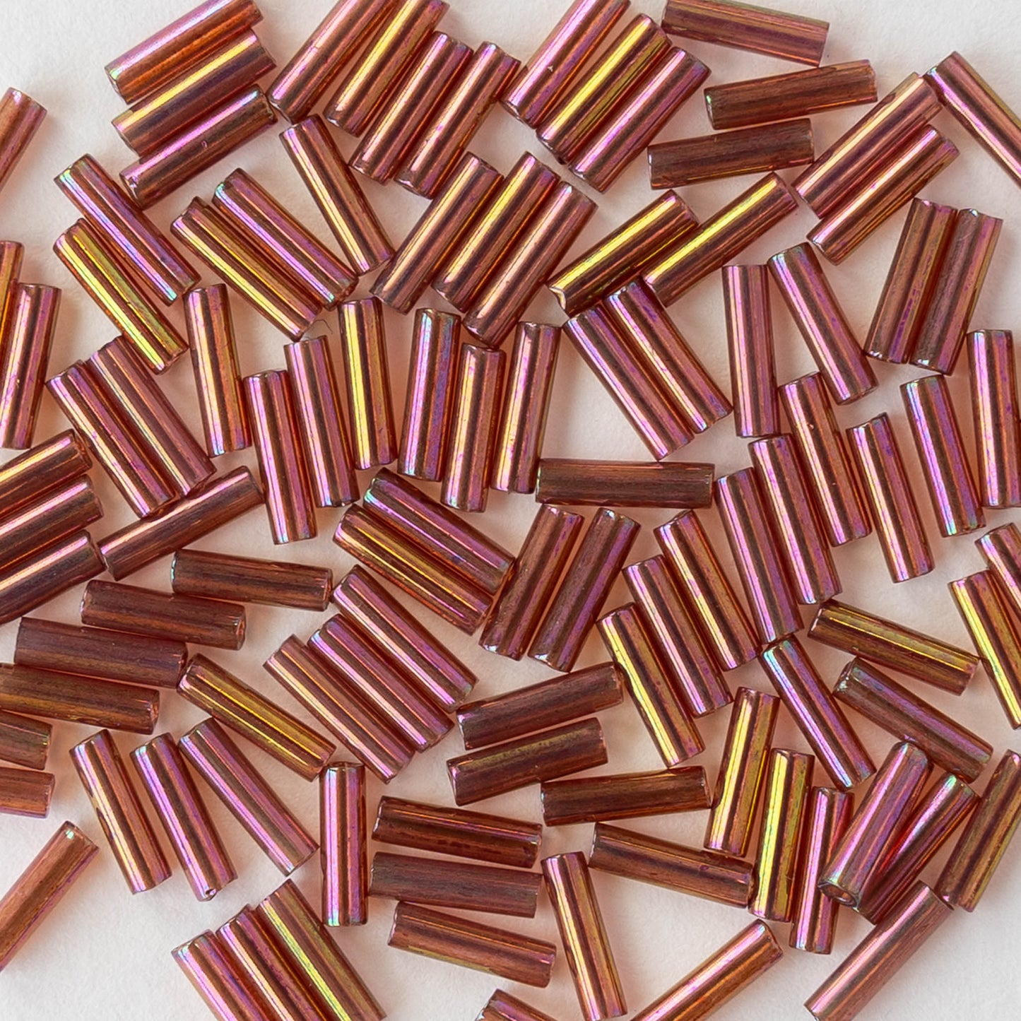 6mm Glass Bugle Beads - Rose Gold Luster - 10 grams