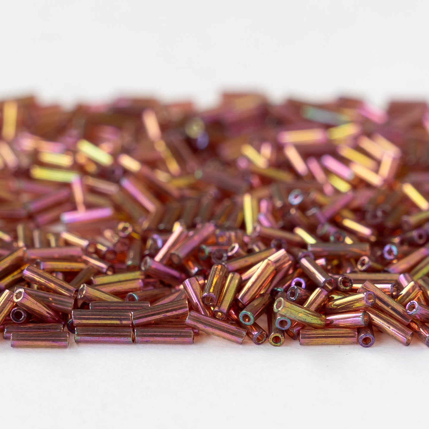 6mm Glass Bugle Beads - Rose Gold Luster - 10 grams