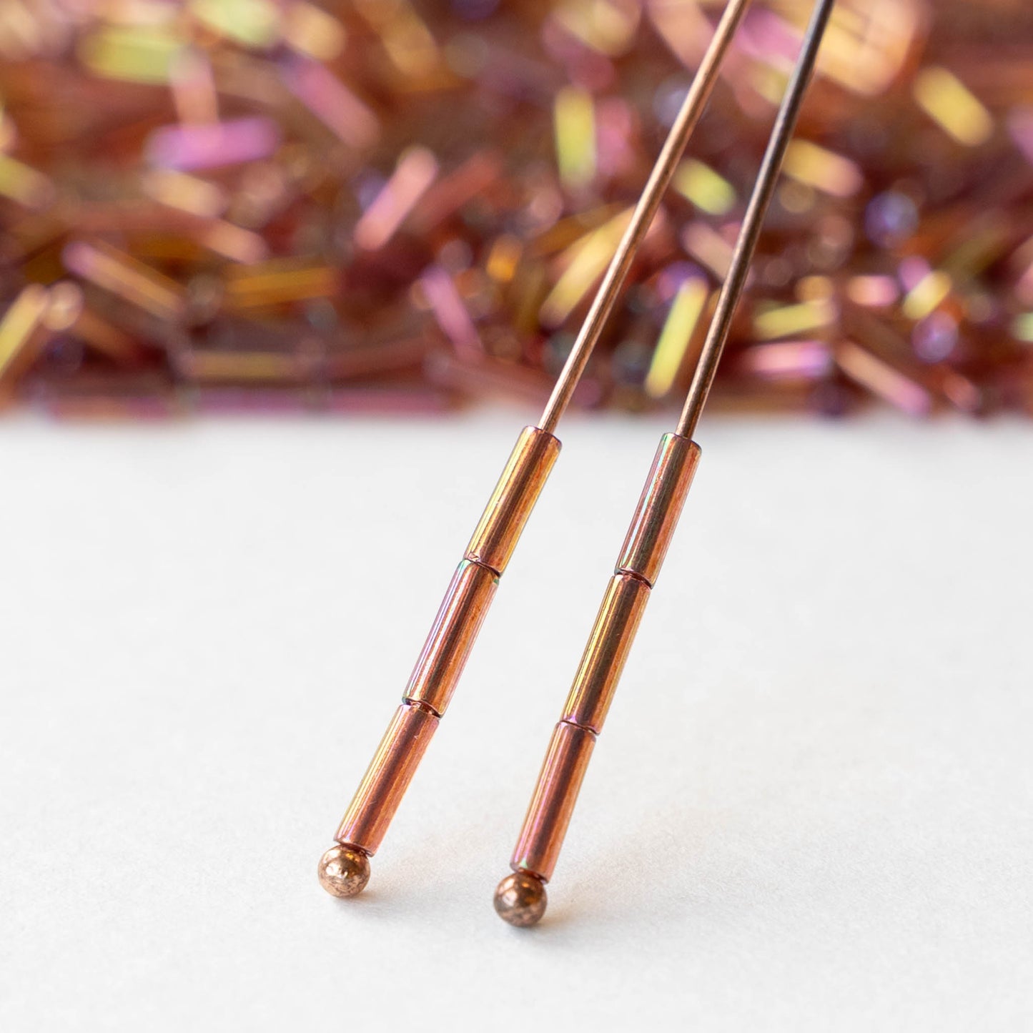 6mm Glass Bugle Beads - Rose Gold Luster - 10 grams