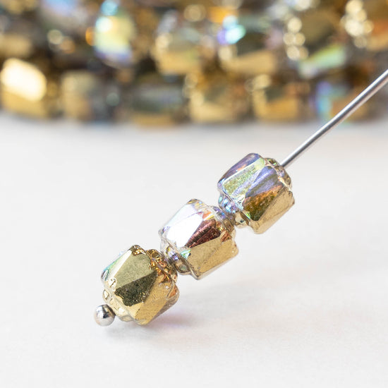 6mm Cathedral Tube - Crystal Gold AB - 20 Beads