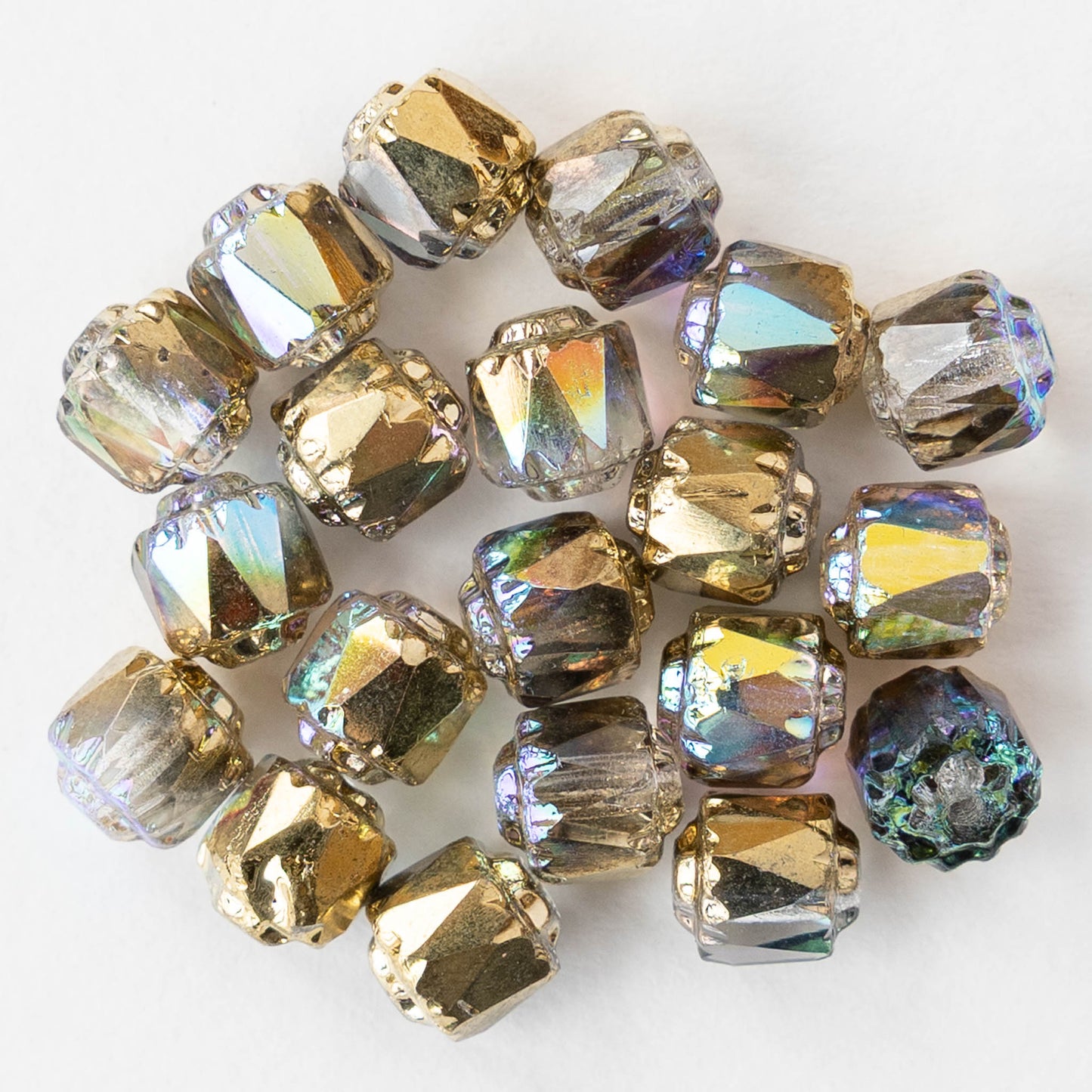 6mm Cathedral Tube - Crystal Gold AB - 20 Beads