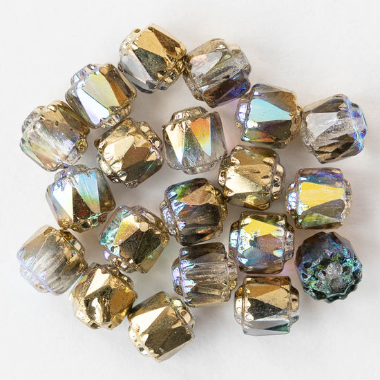 6mm Cathedral Tube - Crystal Gold AB - 20 Beads