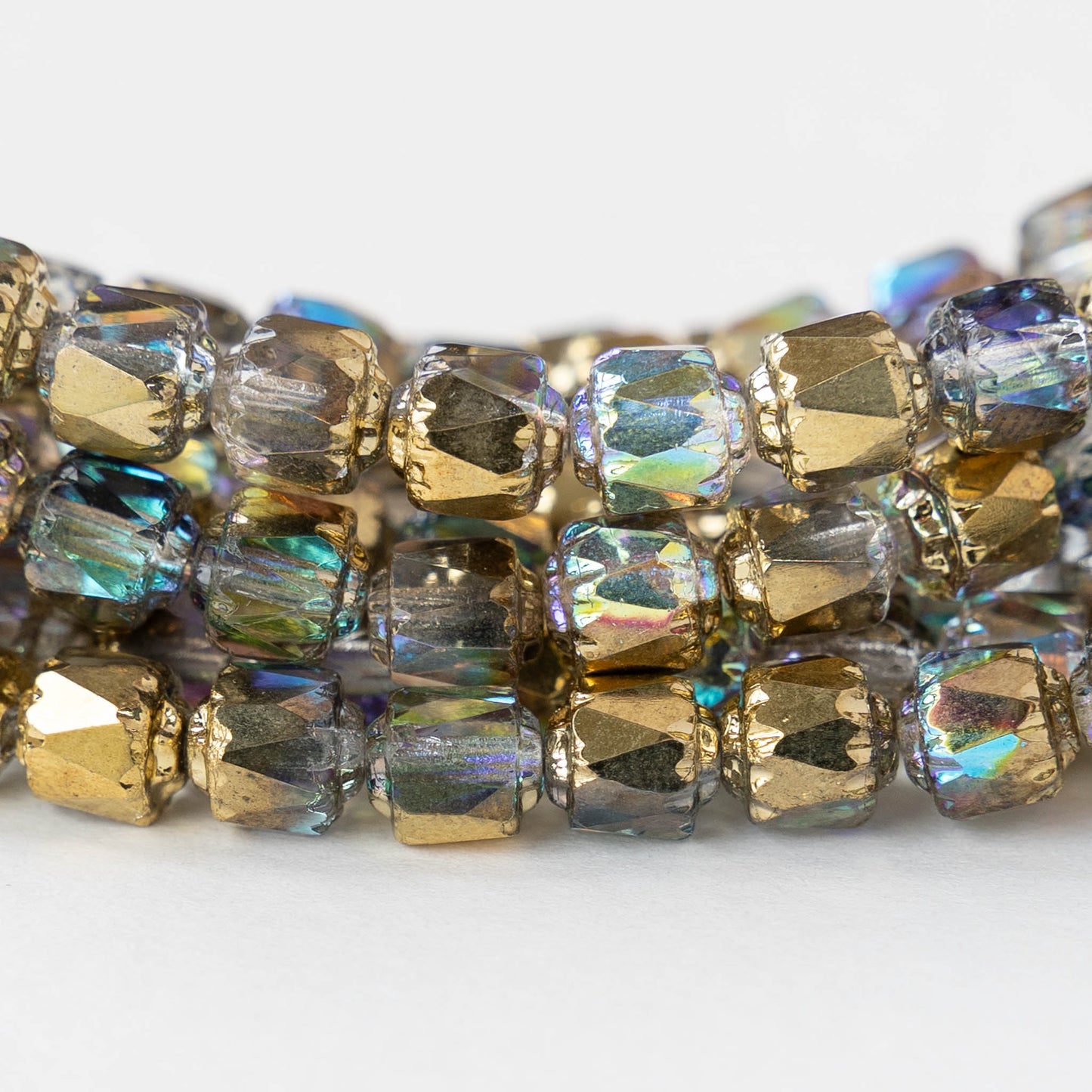 6mm Cathedral Tube - Crystal Gold AB - 20 Beads