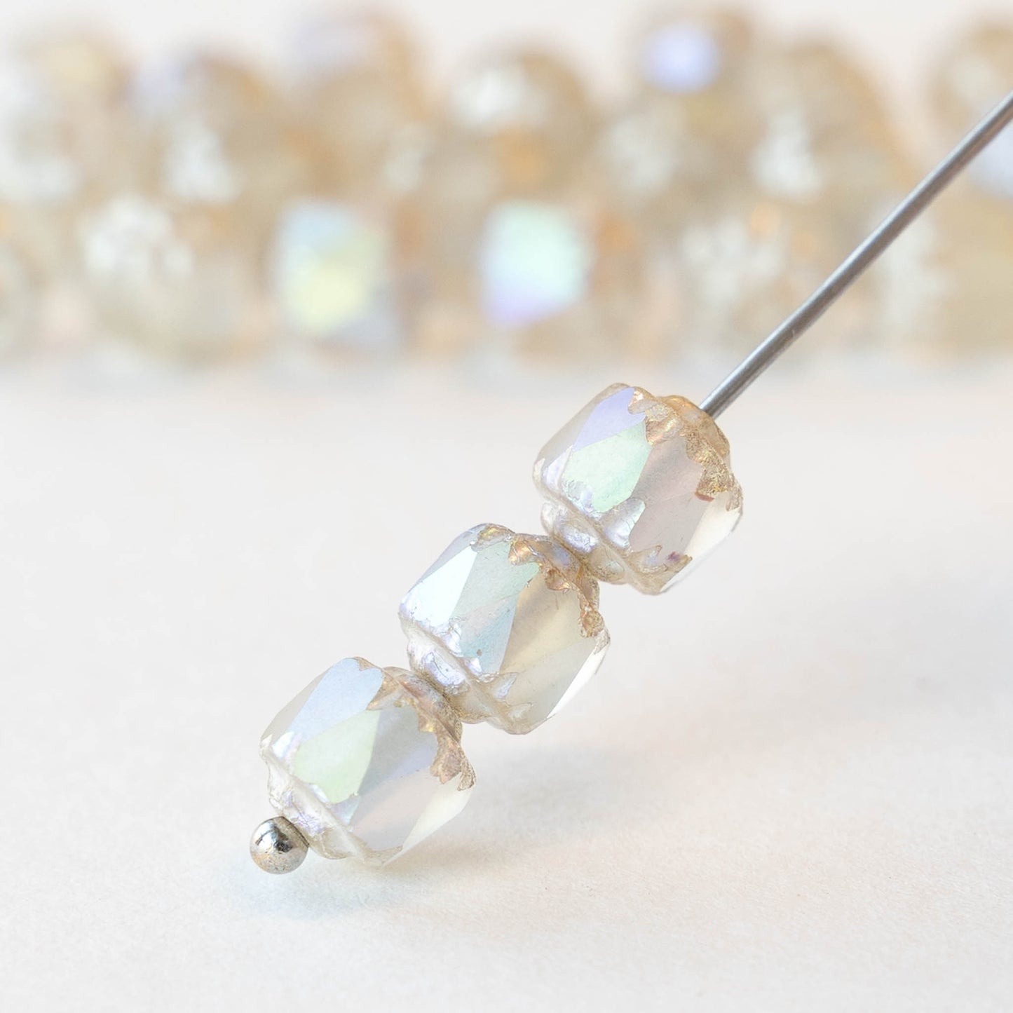 6mm Cathedral Tube - Crystal Opaline Matte AB - 20 Beads