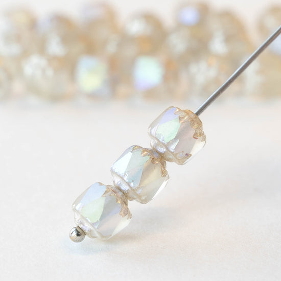 6mm Cathedral Tube - Crystal Opaline Matte AB - 20 Beads