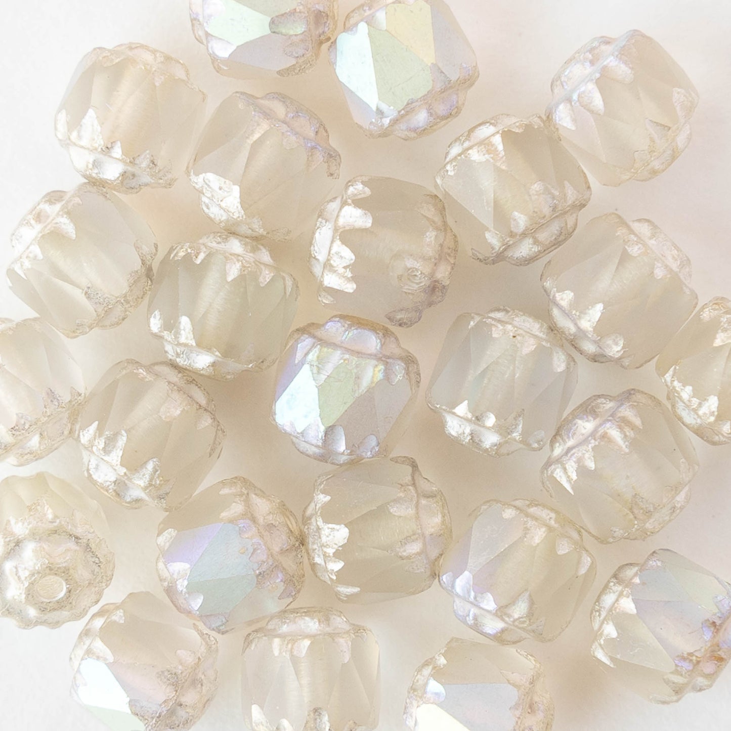 6mm Cathedral Tube - Crystal Opaline Matte AB - 20 Beads