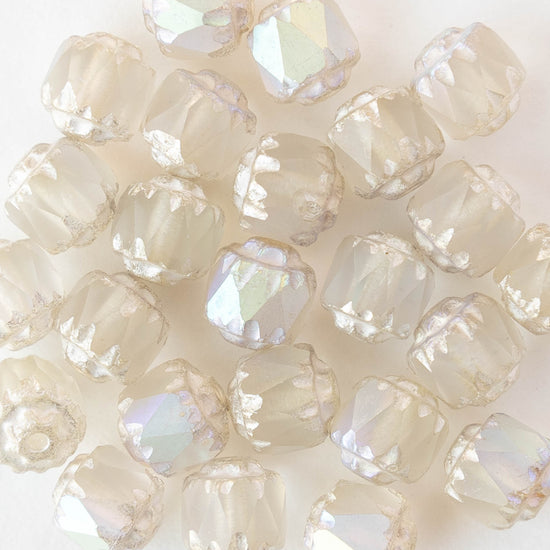 6mm Cathedral Tube - Crystal Opaline Matte AB - 20 Beads