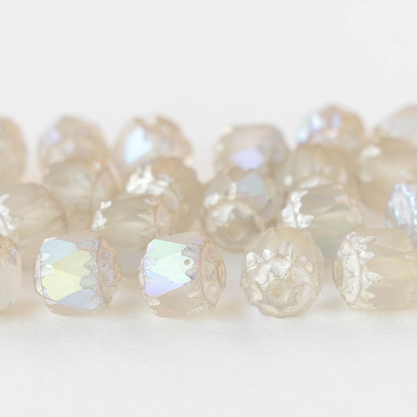 6mm Cathedral Tube - Crystal Opaline Matte AB - 20 Beads