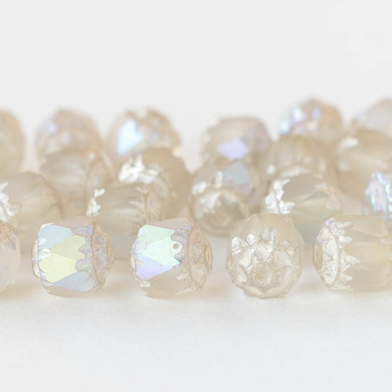 6mm Cathedral Tube - Crystal Opaline Matte AB - 20 Beads