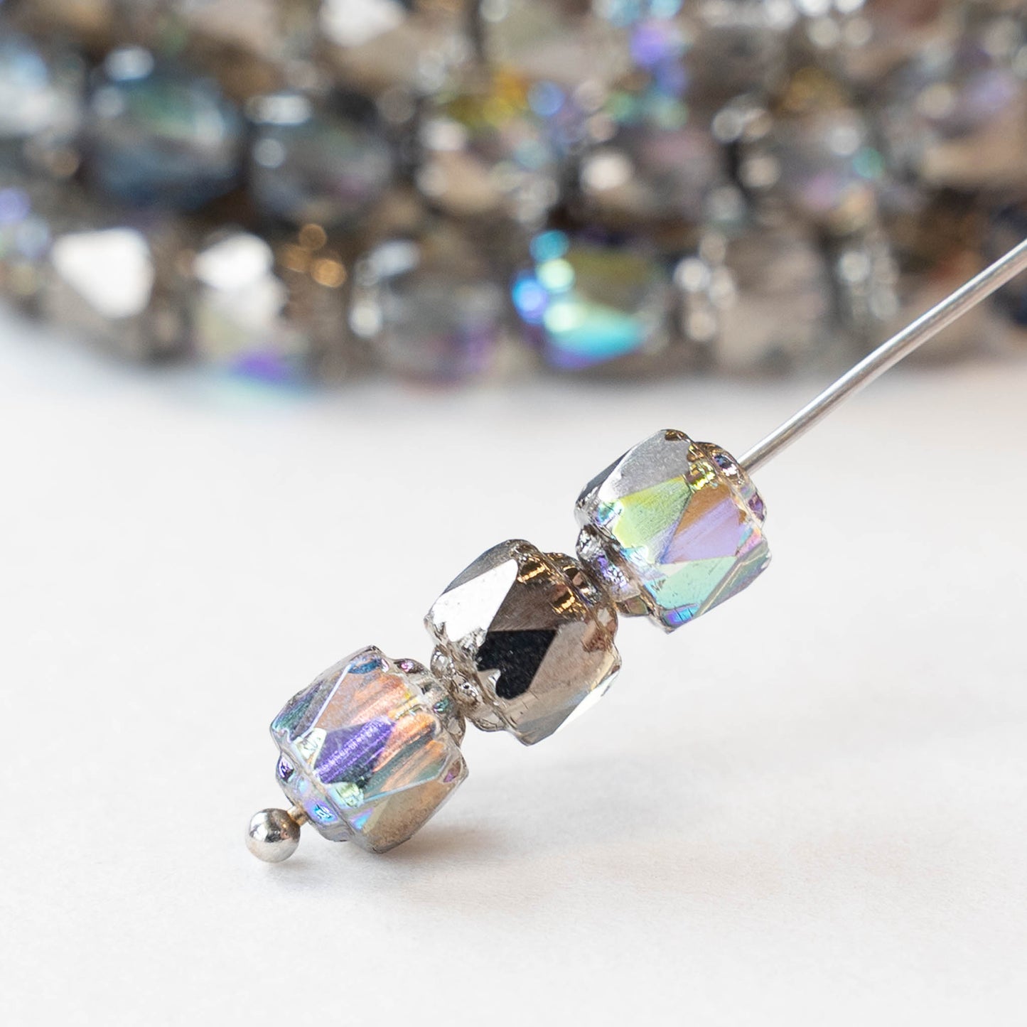 6mm Cathedral Tube - Crystal Silver AB - 20 Beads