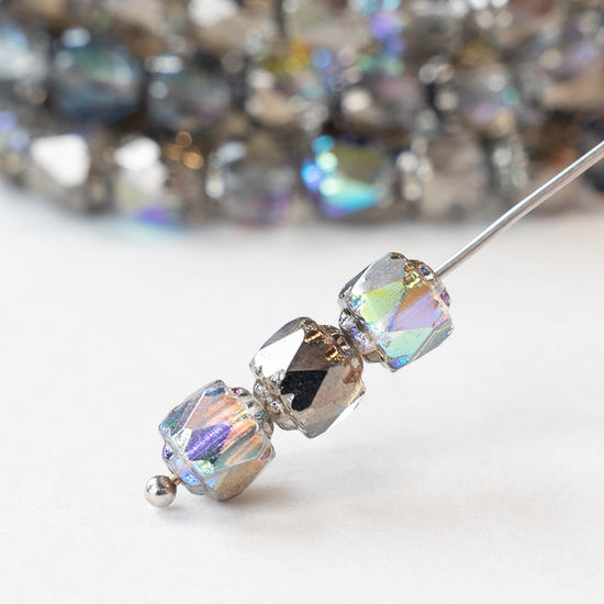 6mm Cathedral Tube - Crystal Silver AB - 20 Beads