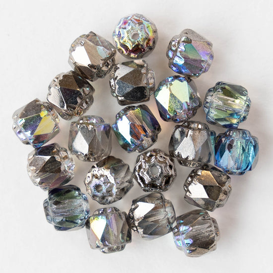 6mm Cathedral Tube - Crystal Silver AB - 20 Beads