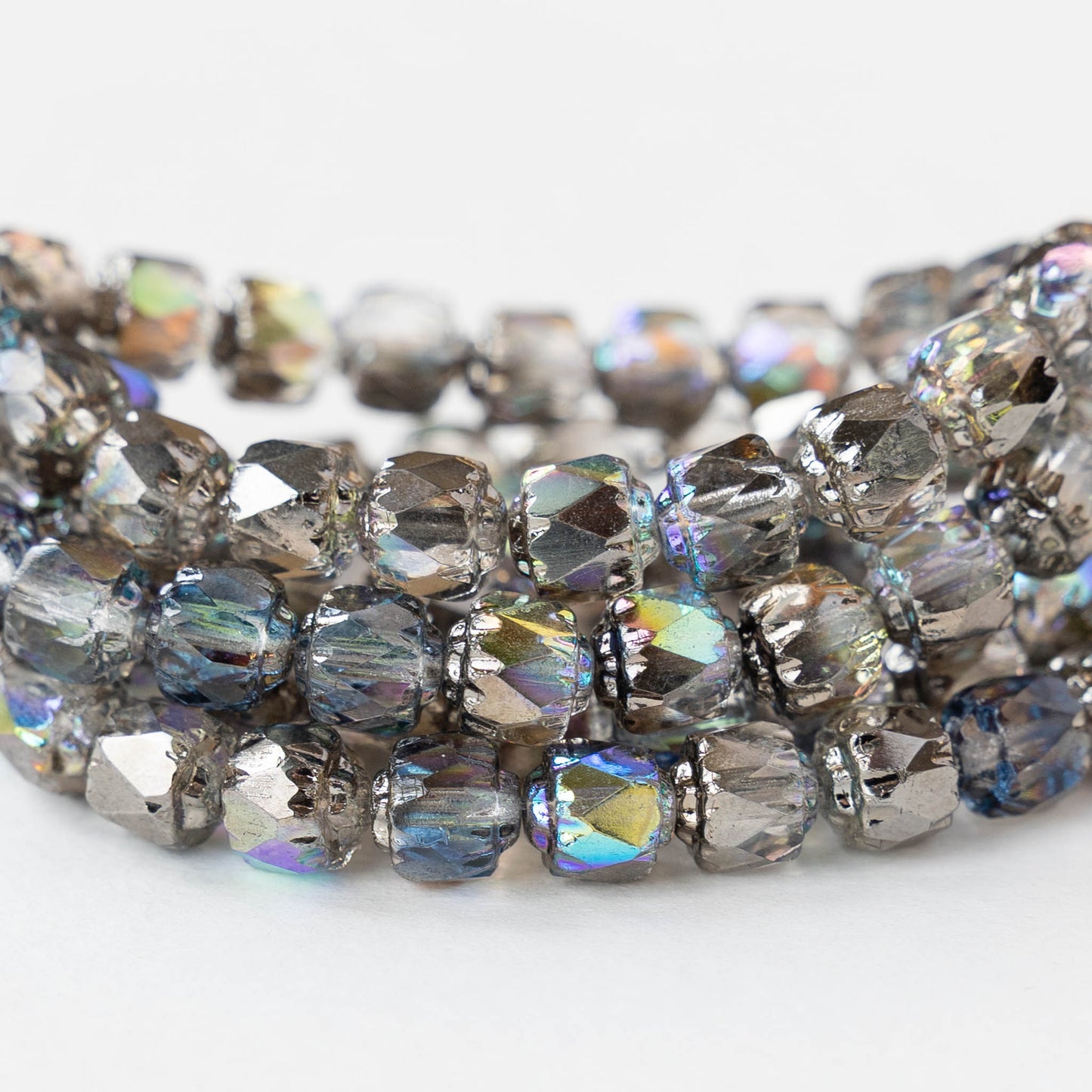 6mm Cathedral Tube - Crystal Silver AB - 20 Beads