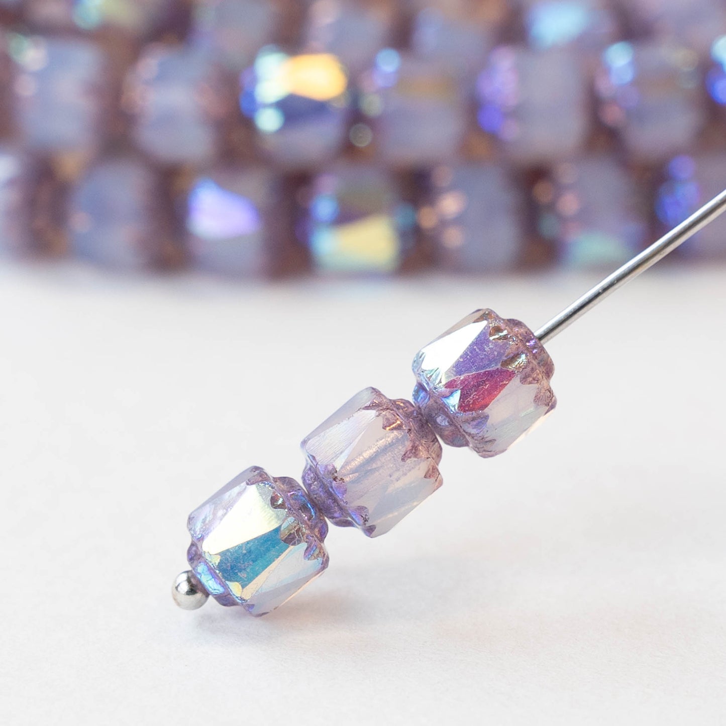 6mm Cathedral Tube - Lavender Opaline AB - 10 or 20 Beads