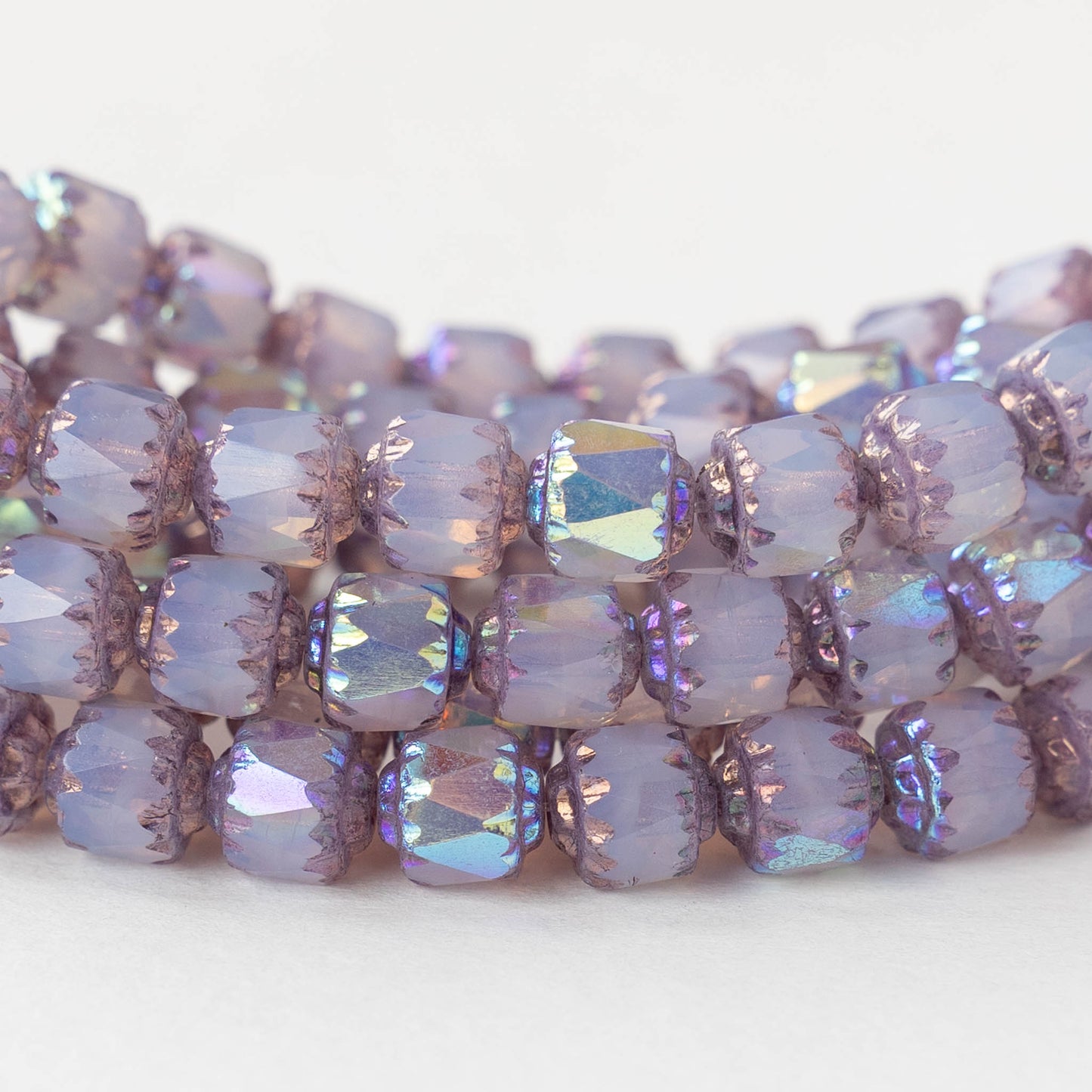 6mm Cathedral Tube - Lavender Opaline AB - 10 or 20 Beads