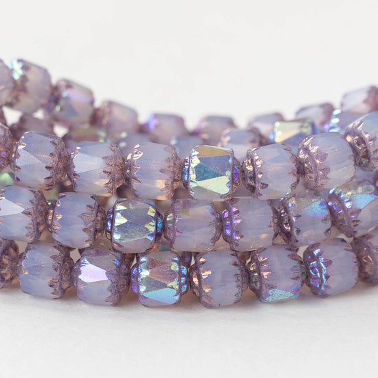 6mm Cathedral Tube - Lavender Opaline AB - 10 or 20 Beads