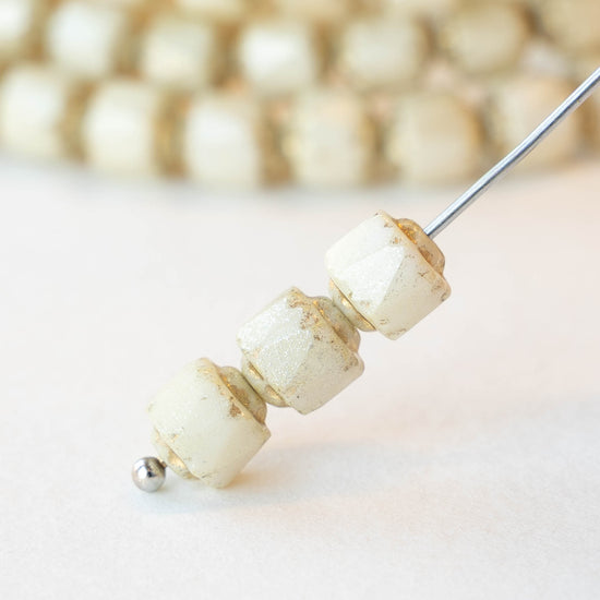 6mm Cathedral Tube - Opaque Ivory Gold - 20 Beads