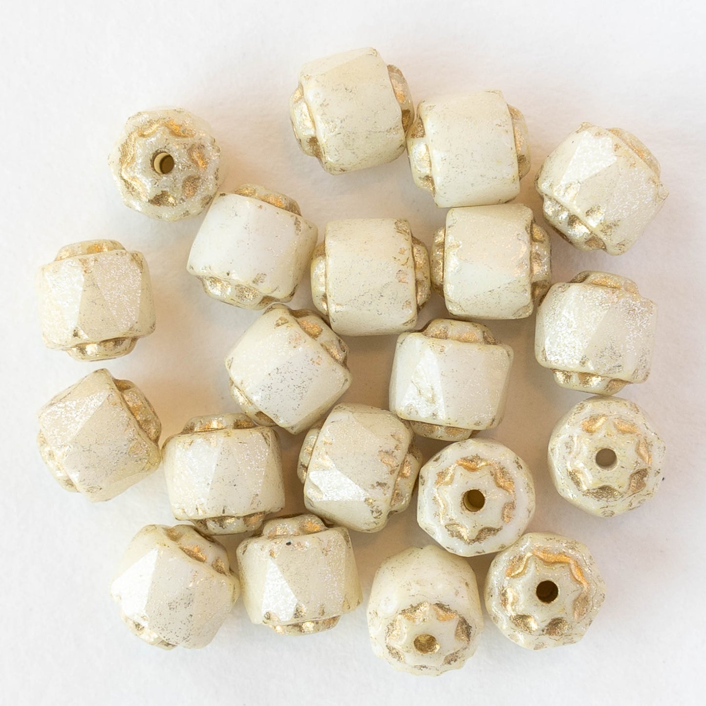 6mm Cathedral Tube - Opaque Ivory Gold - 20 Beads