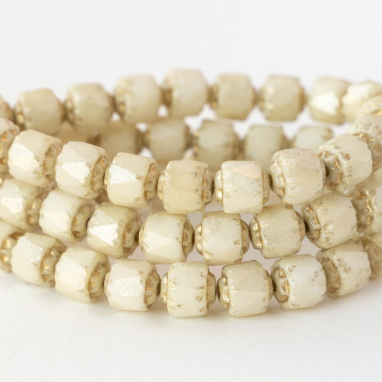 6mm Cathedral Tube - Opaque Ivory Gold - 20 Beads