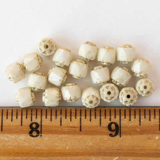 6mm Cathedral Tube - Opaque Ivory Gold - 20 Beads