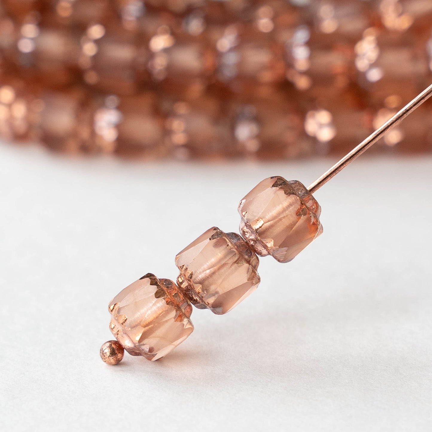 6mm Cathedral Tube - Peach with Copper Wash - 10 or 20 Beads