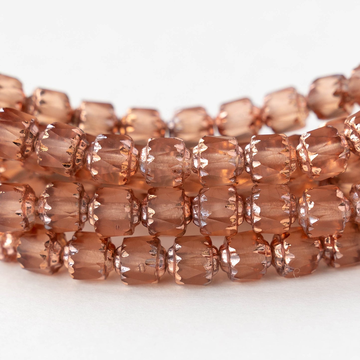 6mm Cathedral Tube - Peach with Copper Wash - 10 or 20 Beads