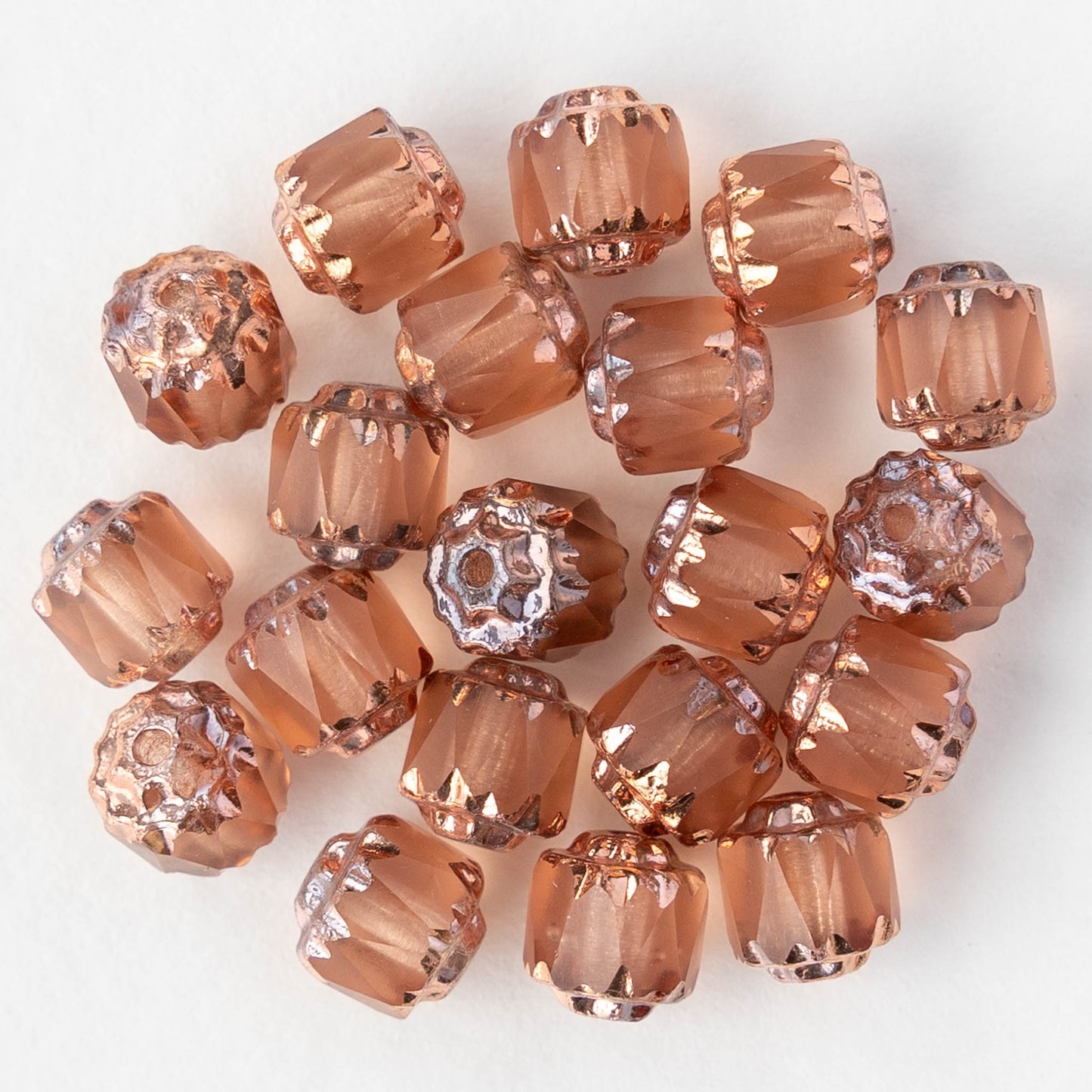 6mm Cathedral Tube - Peach with Copper Wash - 10 or 20 Beads