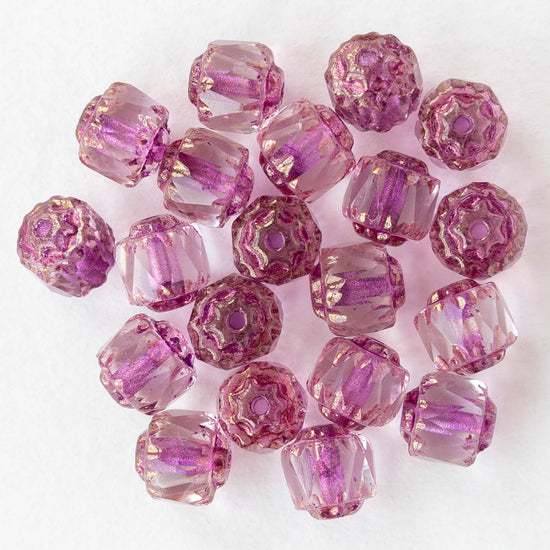 6mm Cathedral Tube - Pink Lined Crystal - 20 Beads