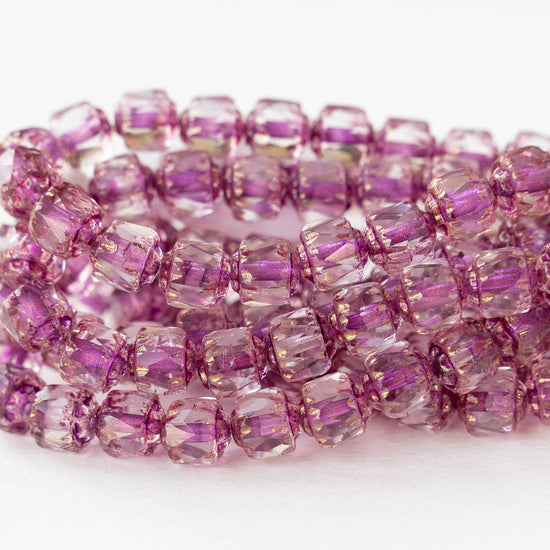 6mm Cathedral Tube - Pink Lined Crystal - 20 Beads