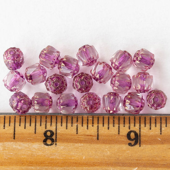 6mm Cathedral Tube - Pink Lined Crystal - 20 Beads