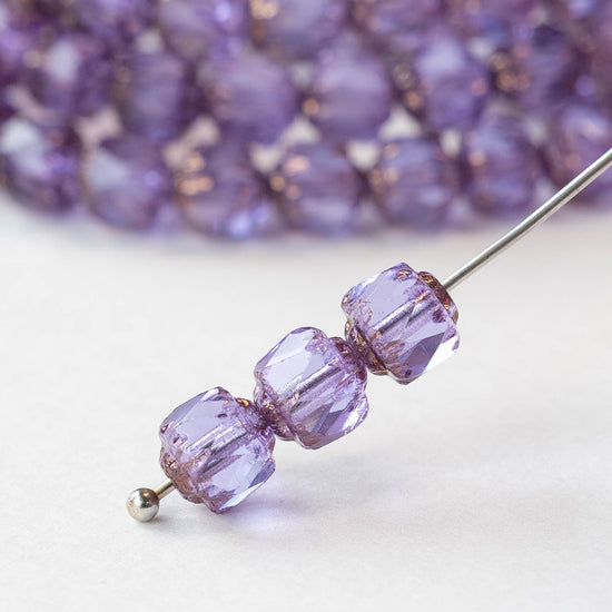6mm Cathedral Tube - Purple Bronze Luster - 10 or 20 Beads