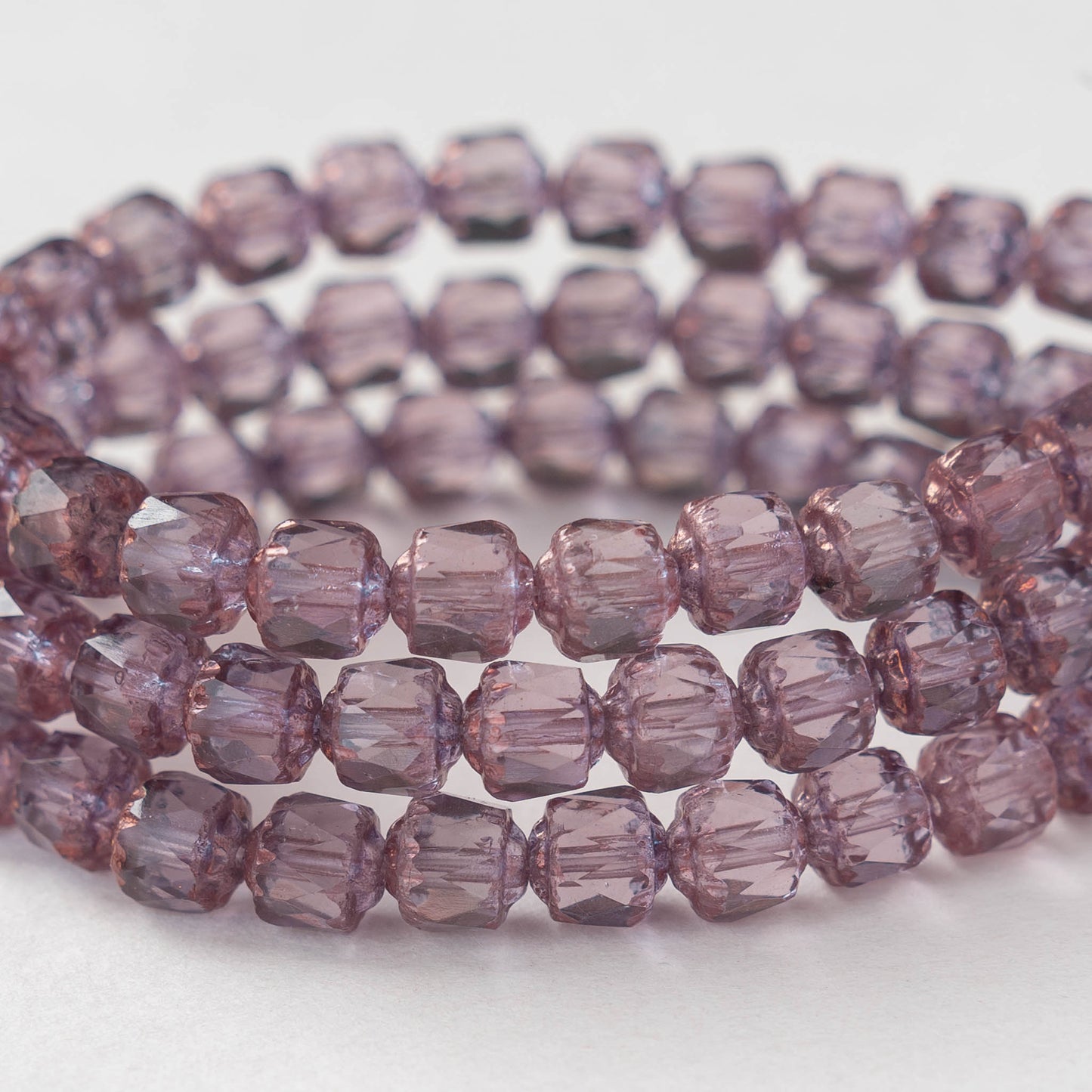 6mm Cathedral Tube - Light Amethyst with Bronze - 25 Beads