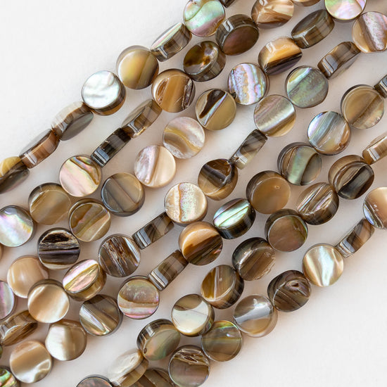 6mm Abalone Coin Beads - Half or Whole Strand