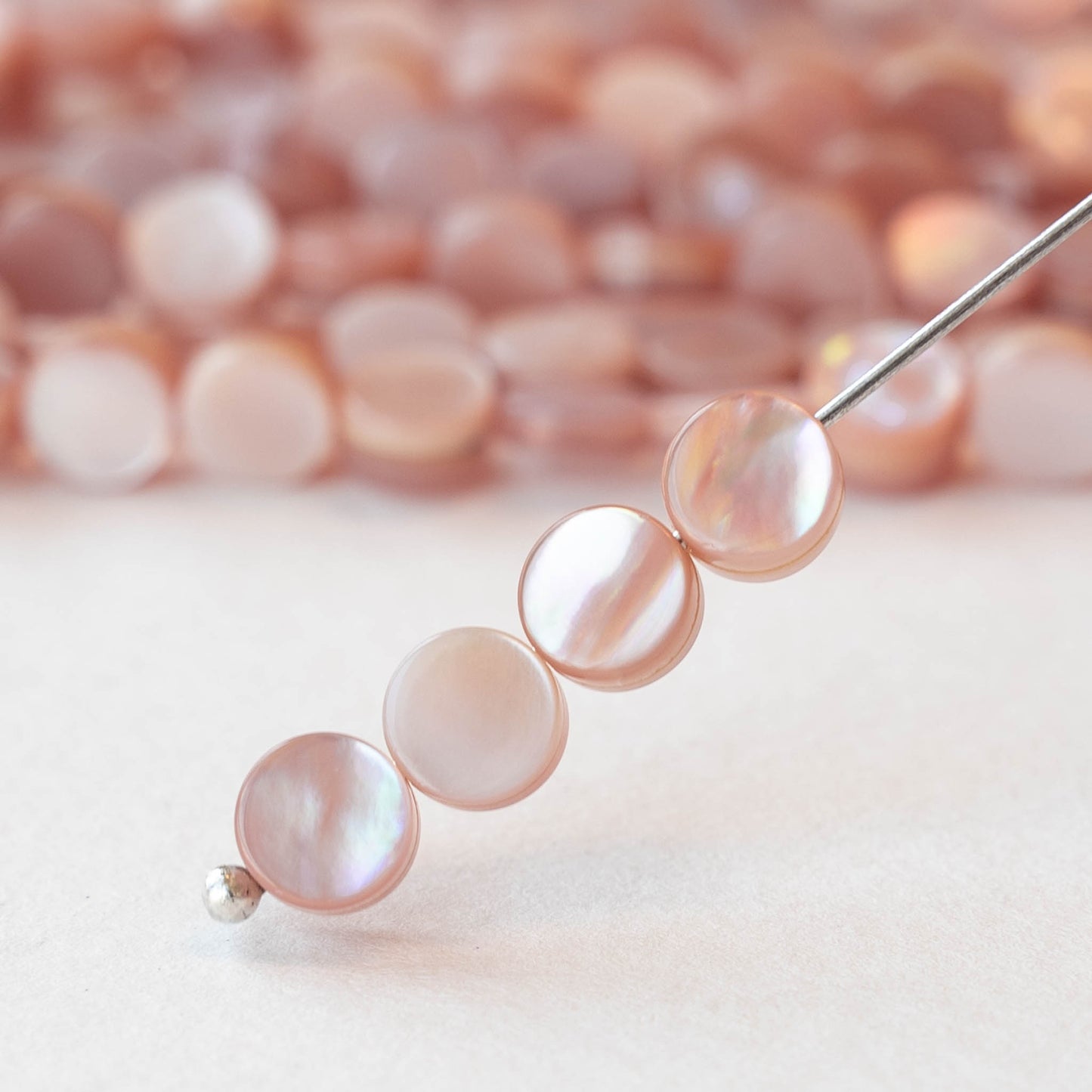 6mm Mother of Pearl Coin Beads - Pink - 8 inches