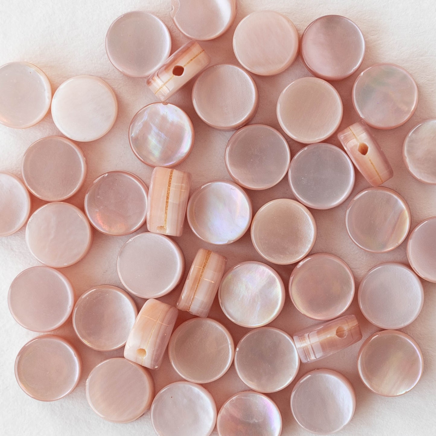 6mm Mother of Pearl Coin Beads - Pink - 8 inches