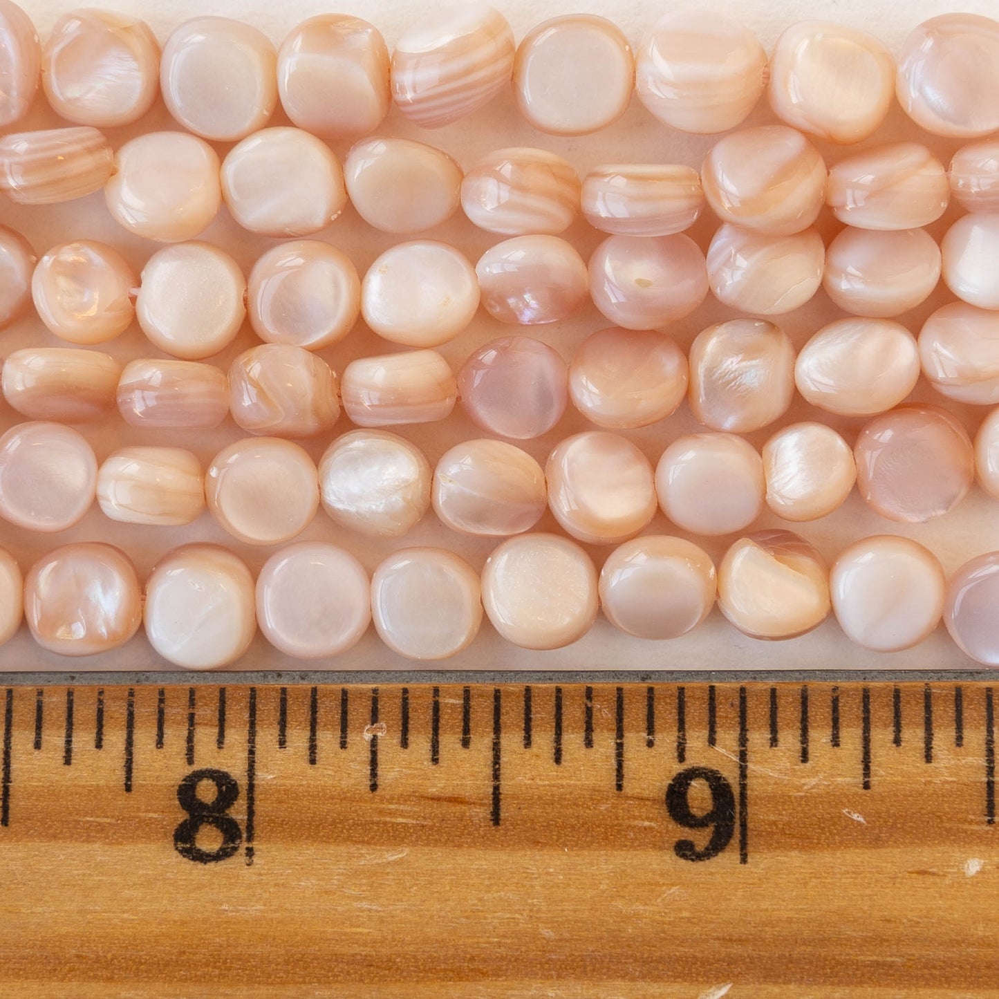 6mm Mother of Pearl Coin Beads - 8 inches