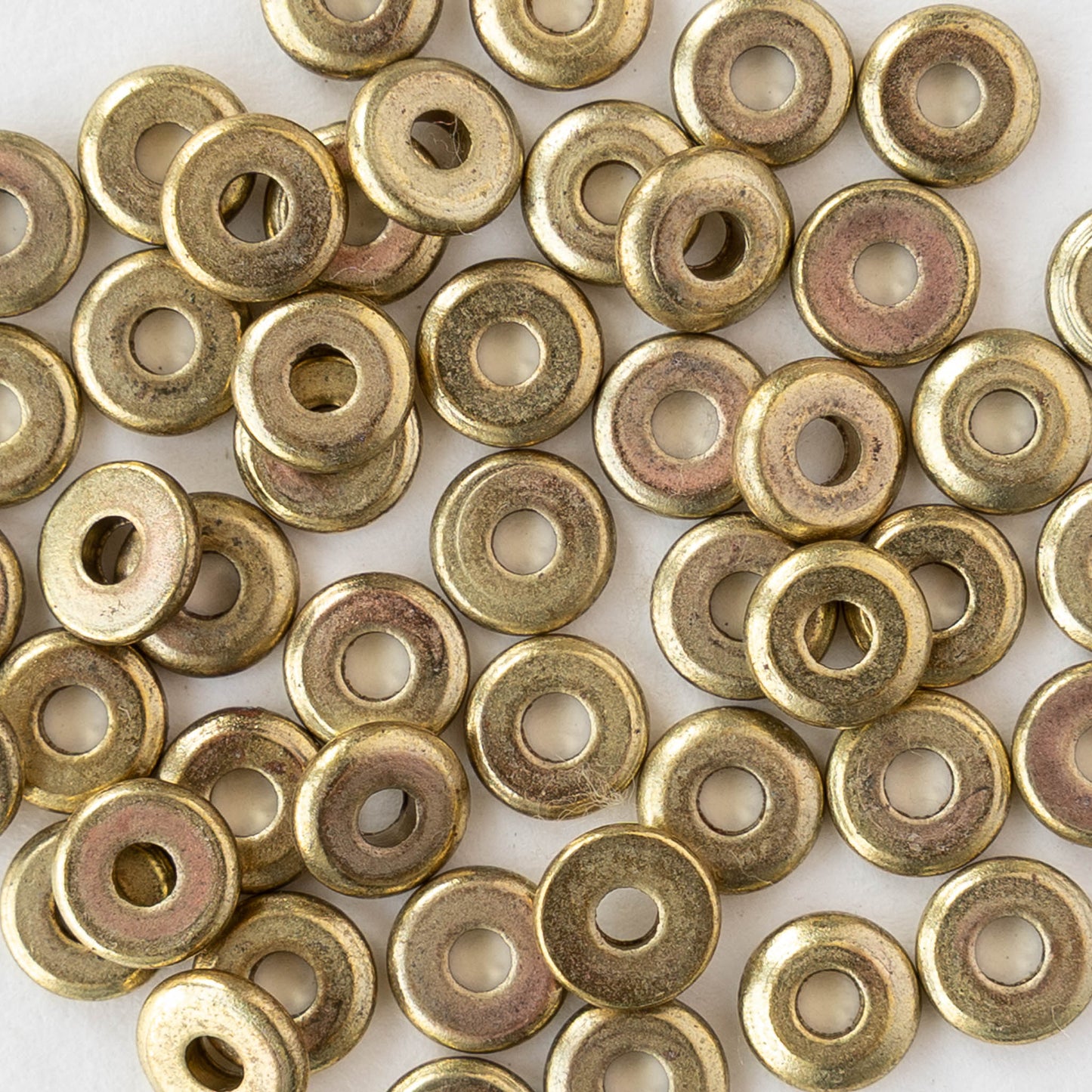 6mm Metal Disk Beads - Antique Brass - 3 inch strand ~40 beads