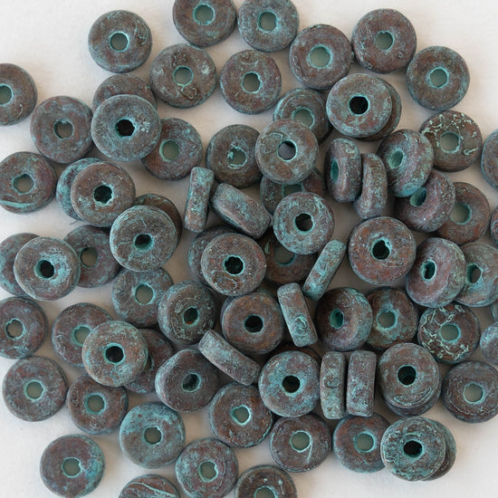 6mm Mykonos Metal Spacer Disk Beads - Green Patina - 25 Beads