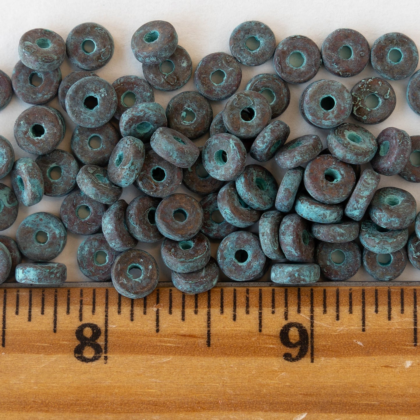 6mm Mykonos Metal Spacer Disk Beads - Green Patina - 25 Beads