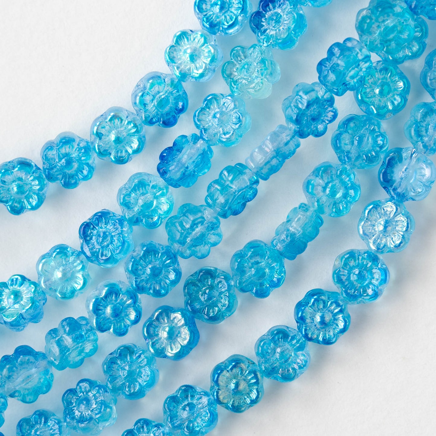6mm Glass Flower Beads - Aqua AB - 30 Beads