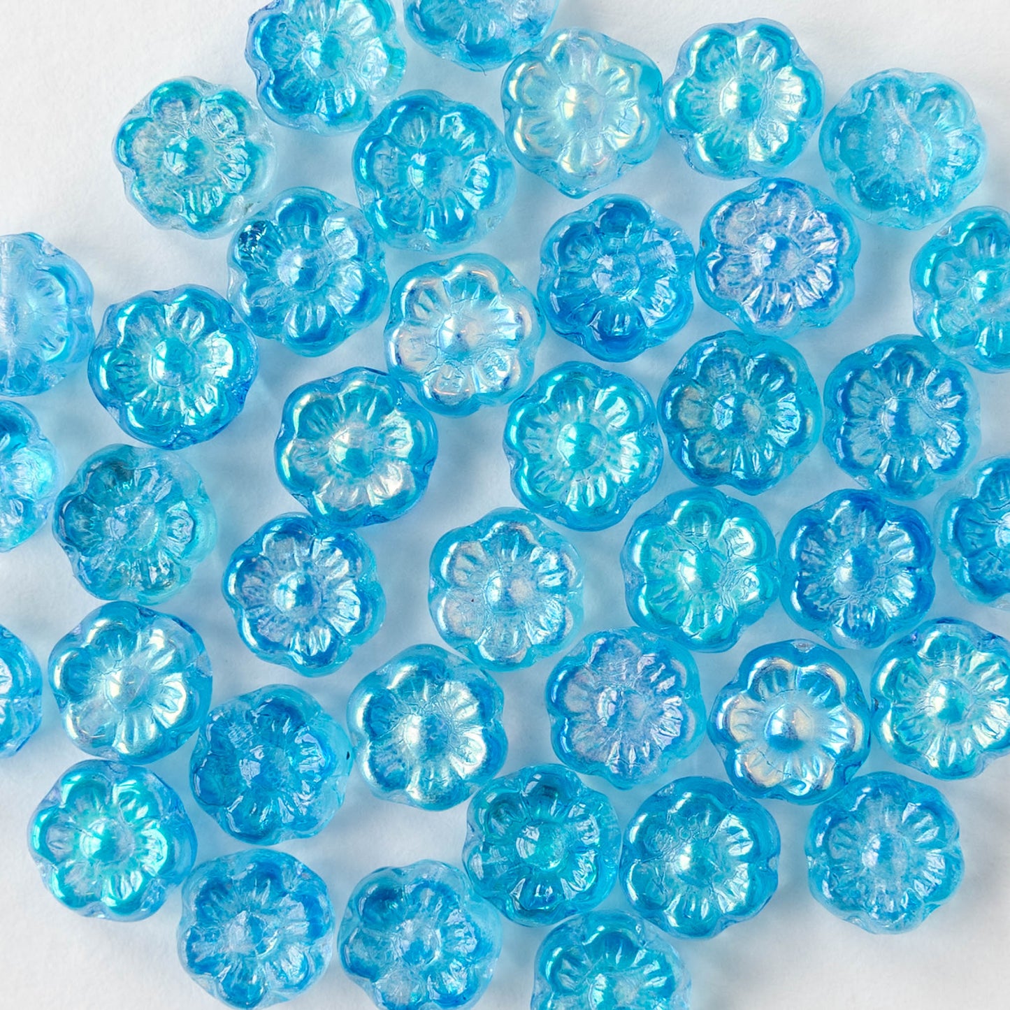 6mm Glass Flower Beads - Aqua AB - 30 Beads