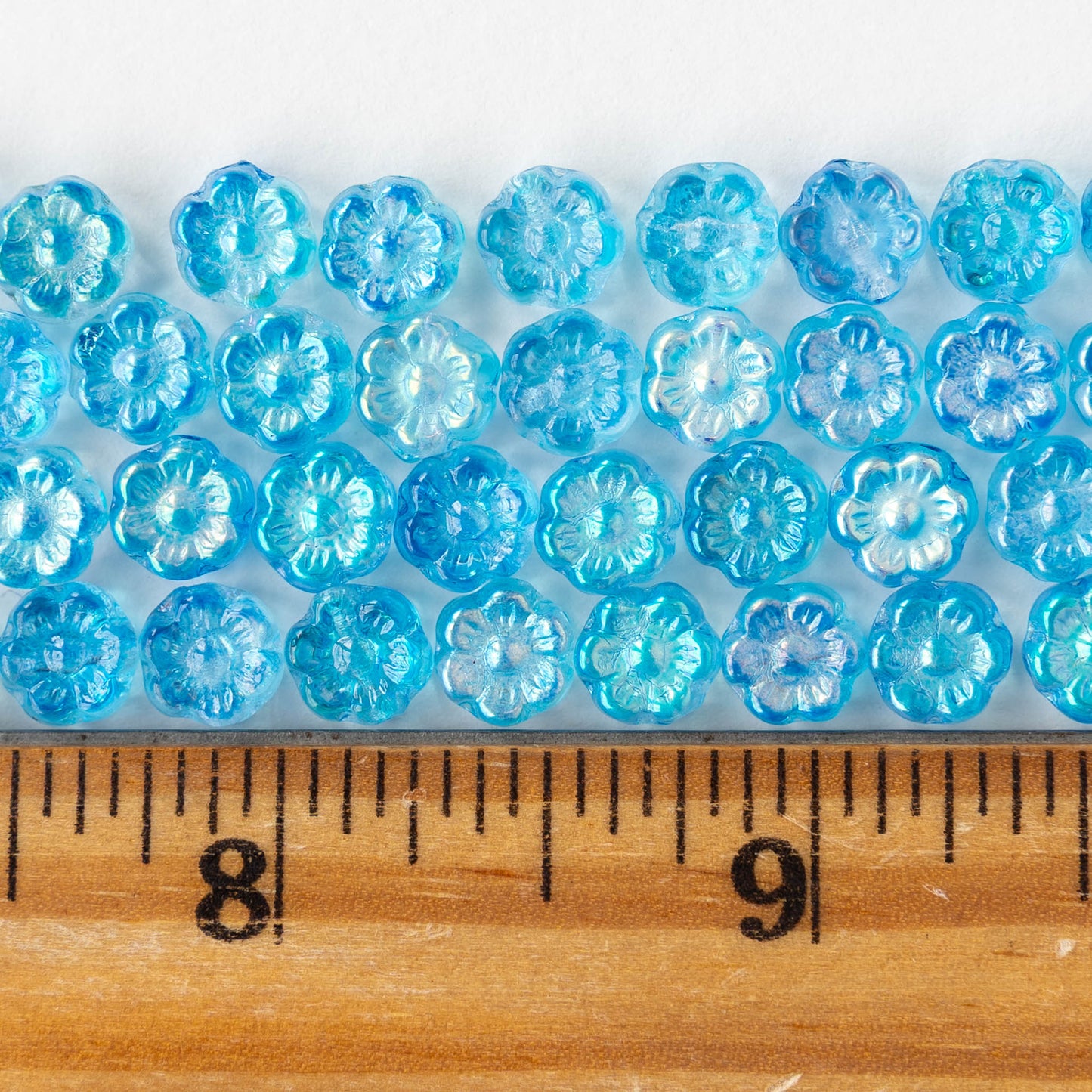 6mm Glass Flower Beads - Aqua AB - 30 Beads