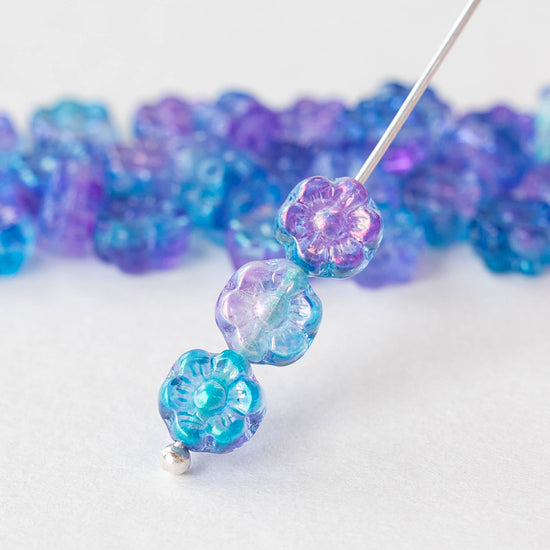 6mm Glass Flower Beads - Blue Lavender AB - 30 beads – funkyprettybeads