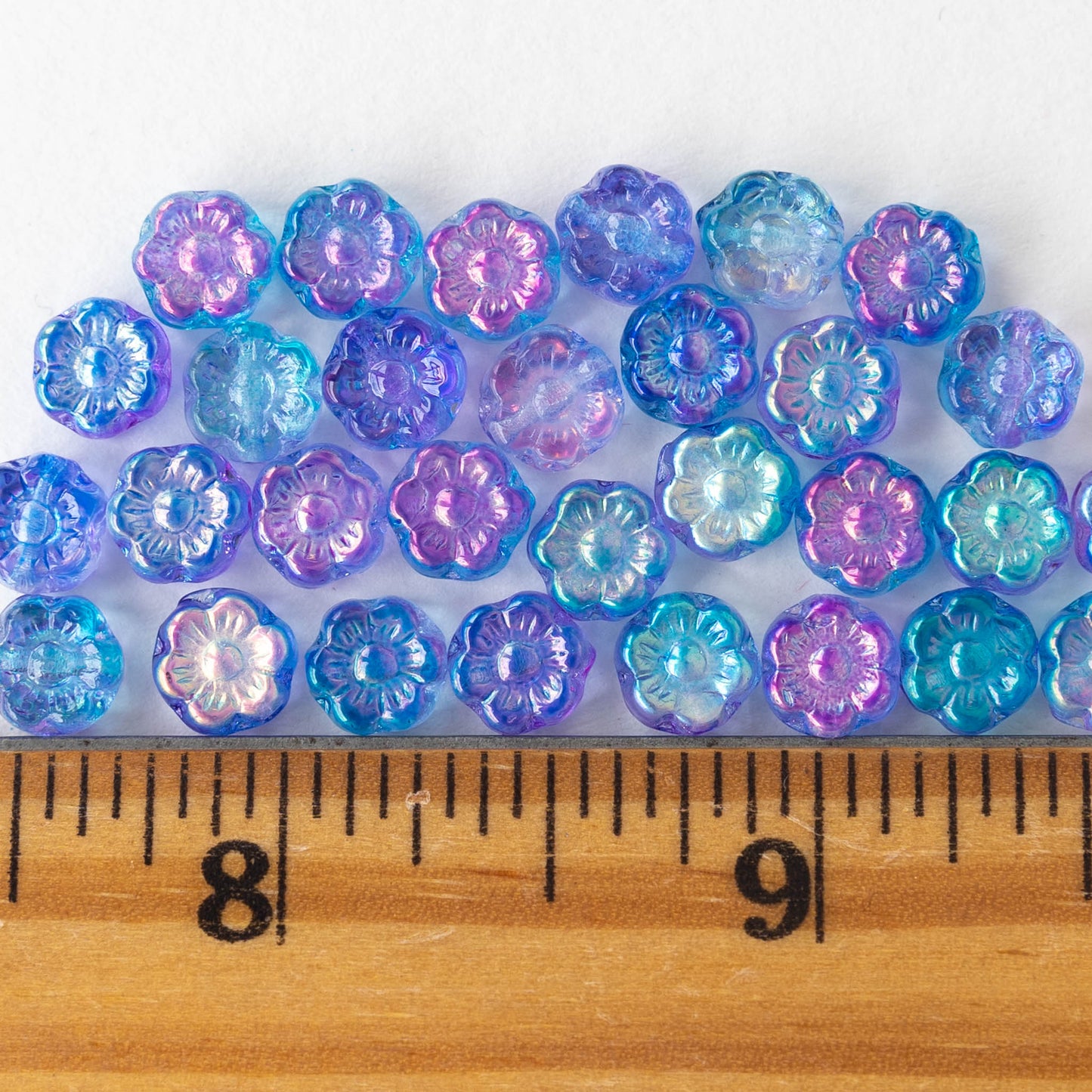 6mm Glass Flower Beads - Blue Lavender AB - 30 beads – funkyprettybeads