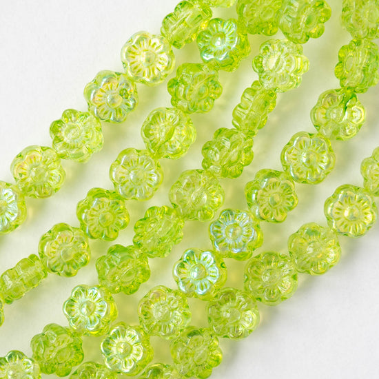 Load image into Gallery viewer, 6mm Glass Flower Beads - Green AB - 30 Beads
