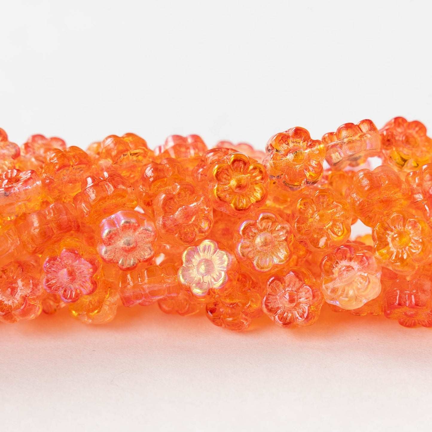 6mm Glass Flower Beads - Orange AB - 30 Beads