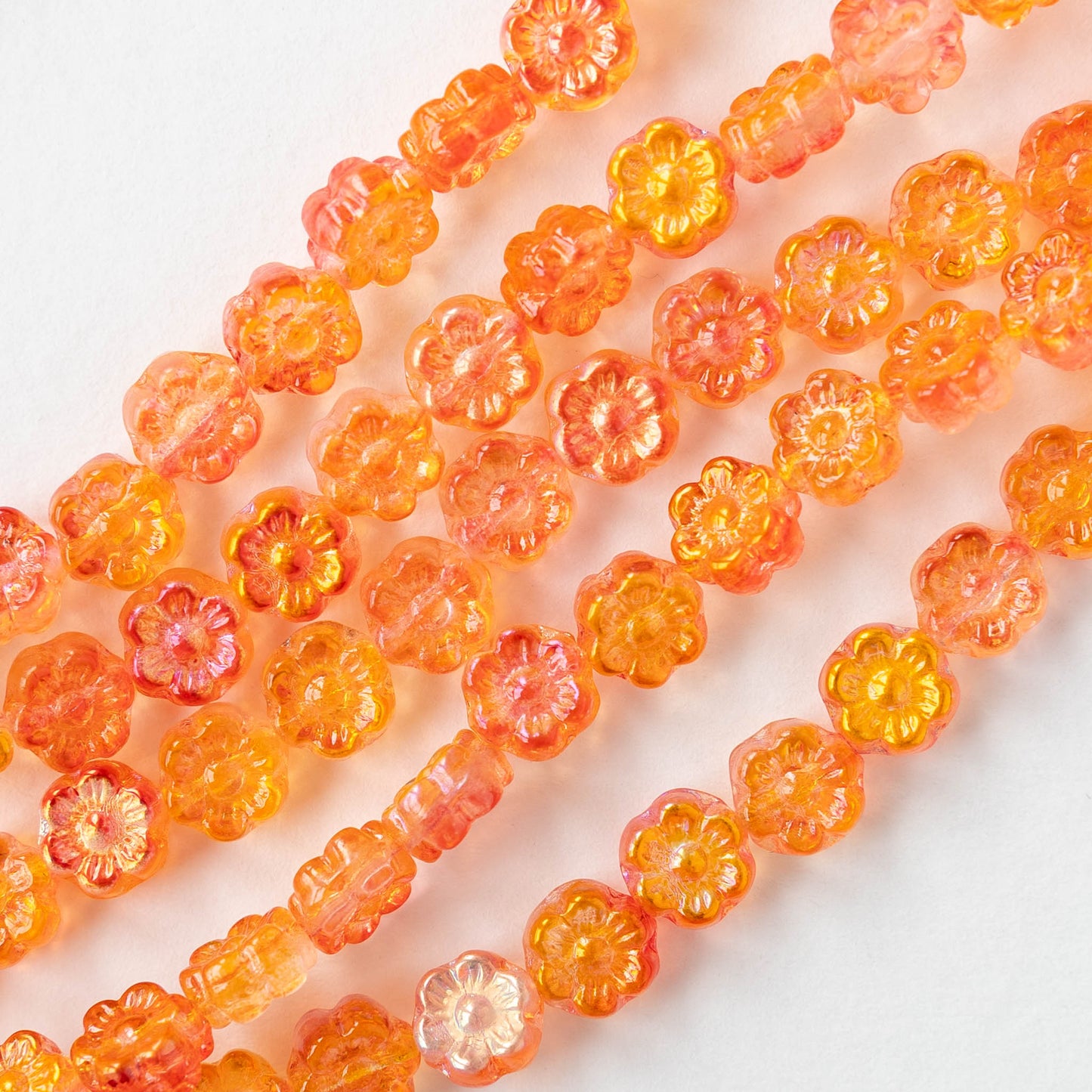 6mm Glass Flower Beads - Orange AB - 30 Beads