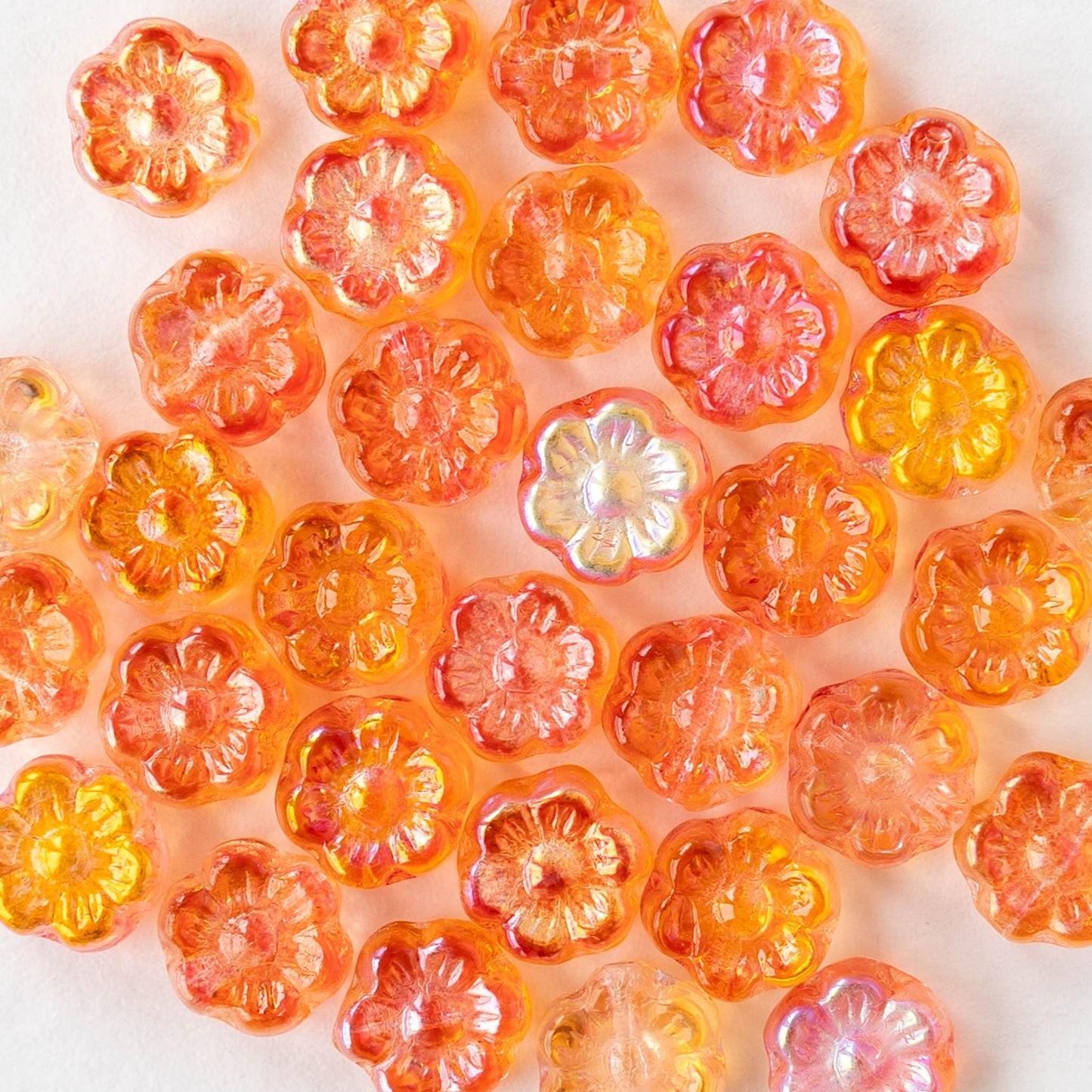 6mm Glass Flower Beads - Orange AB - 30 Beads